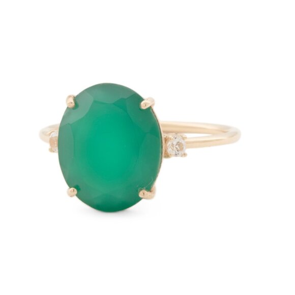 HIRAJULE Gold/Green Onyx Made In India 14kt Gold Green Onyx Oval Ring - Picture 1 of 2